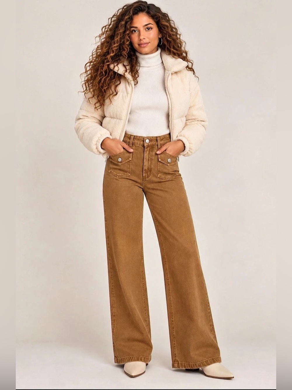 Avec Les Filles Wide Leg Jeans in Brown Waist 30 NWT